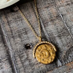 NEW Crescent Moon & Sun Double Sided Pendant Necklace